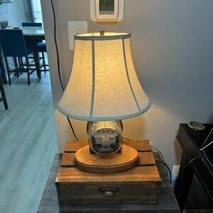 Elegant Cream Table Lamp with Wooden Base